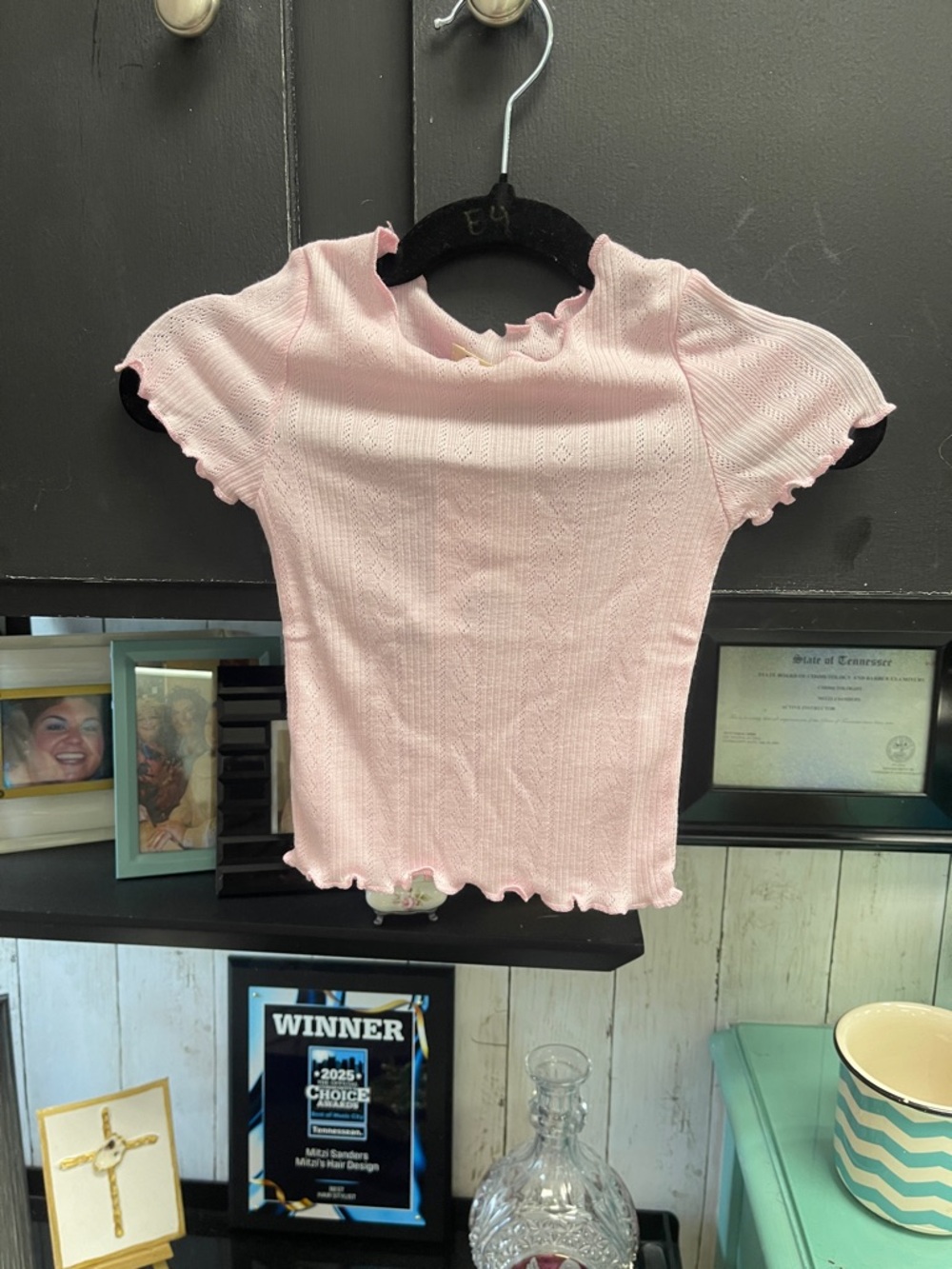 kidpik Light Pink Short Sleeve Ruffle Trim Top